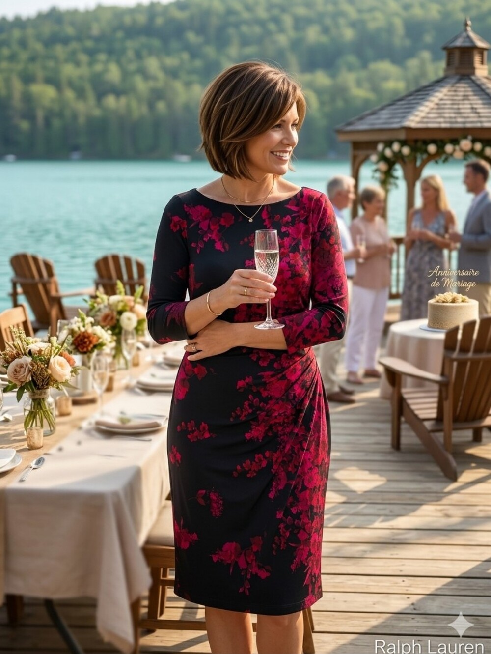 RALPH LAUREN Élégante Robe – Imprimé Floral Fuchsia & Noir